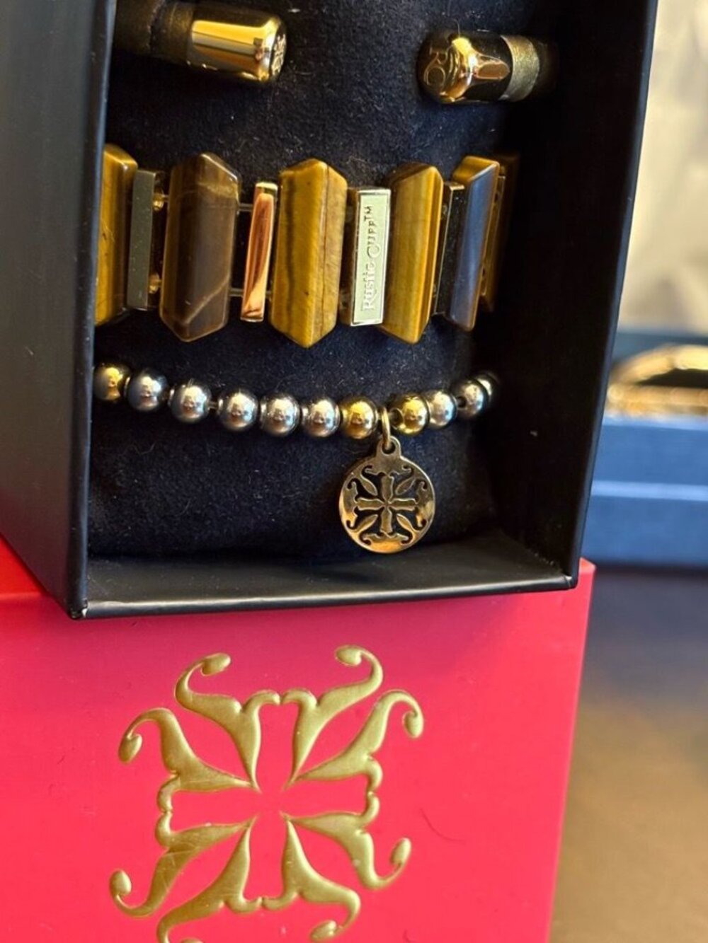 Rustic Cuff 3-Piece Tiger’s Eye Gemstone & Leather Bracelet Stack